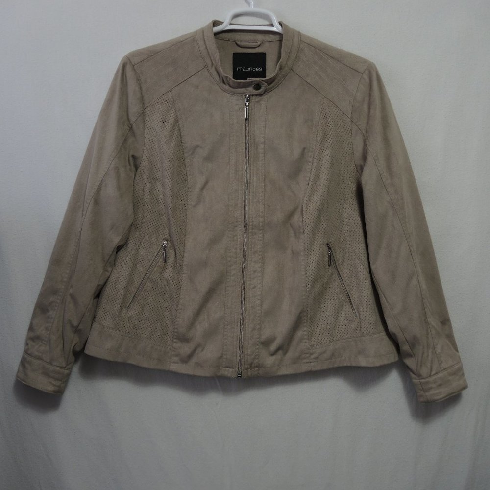 Maurices Bomber Style Faux Suede Jacket Full Zip Cream Tan Size 3 = XXL